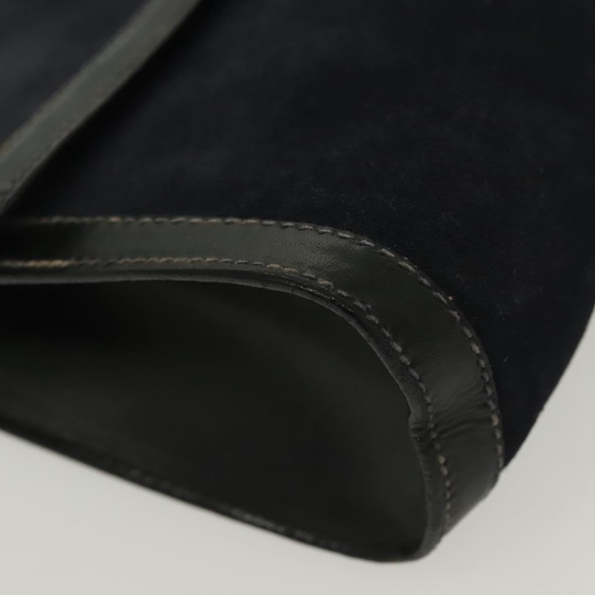 GUCCI Sherry Line Clutch Bag Suede Navy Red gold Auth 137579