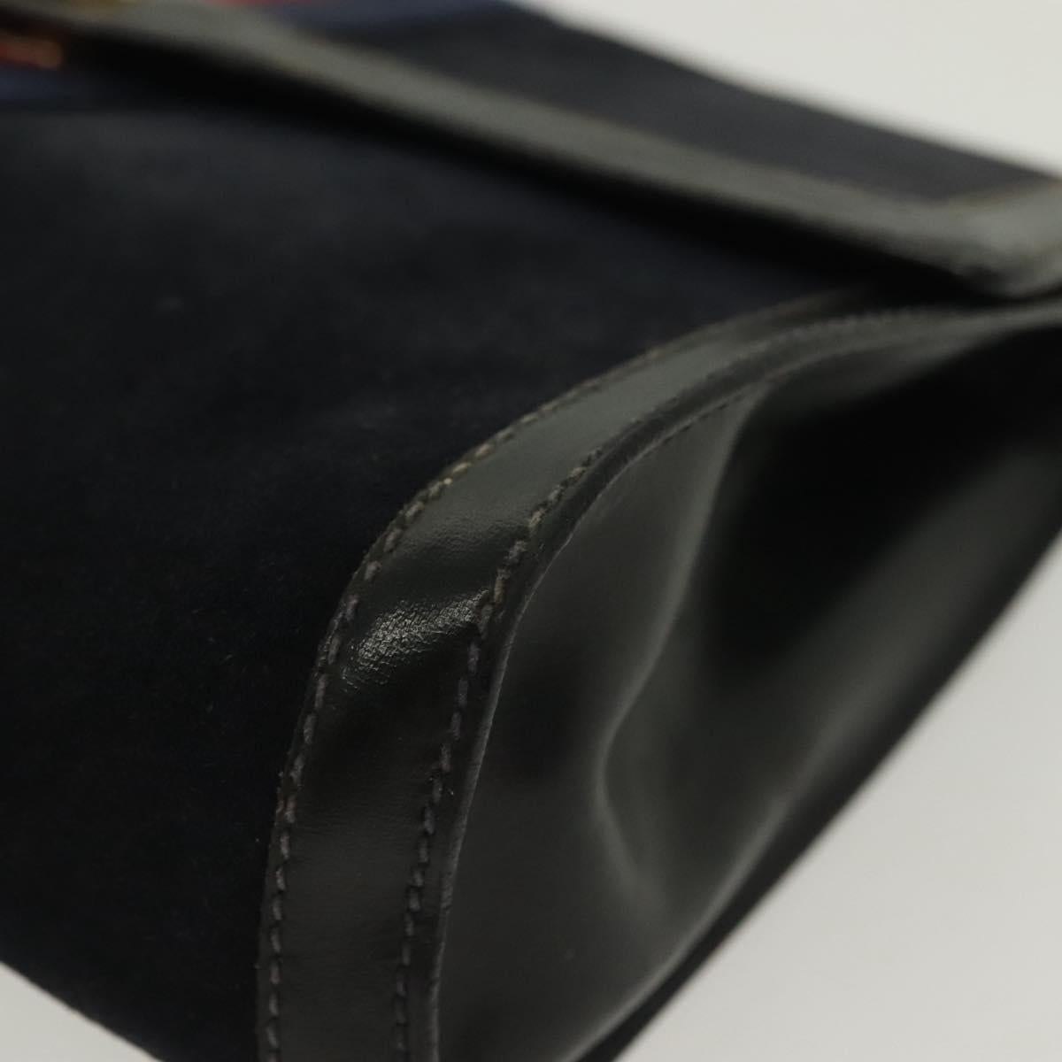 GUCCI Sherry Line Clutch Bag Suede Navy Red gold Auth 137579
