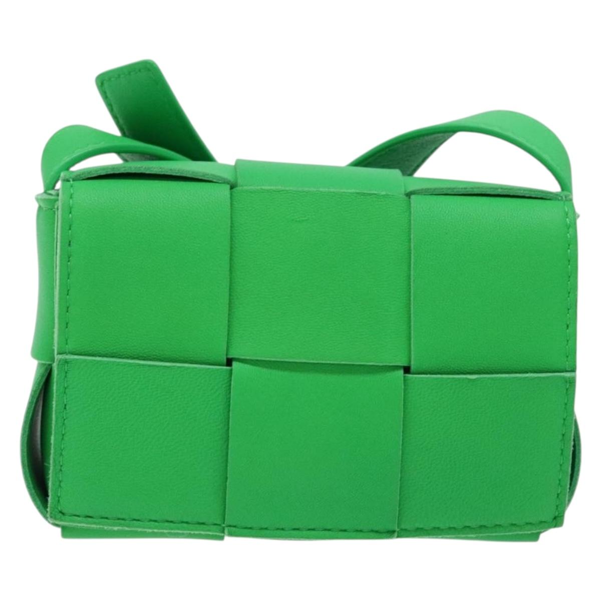 BOTTEGA VENETA MAXI INTRECCIATO Candy Cassette Bag Leather Green Auth 137583