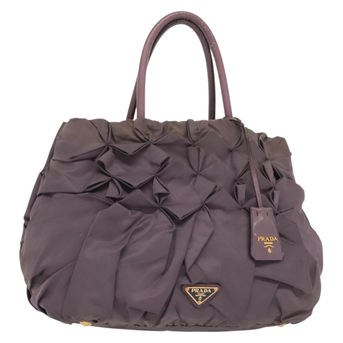 PRADA Hand Bag Nylon Purple Gold Auth 137586