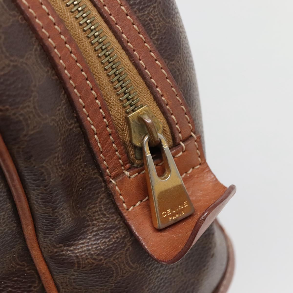 CELINE Macadam Canvas Hand Bag PVC Leather Brown Gold Auth 137588