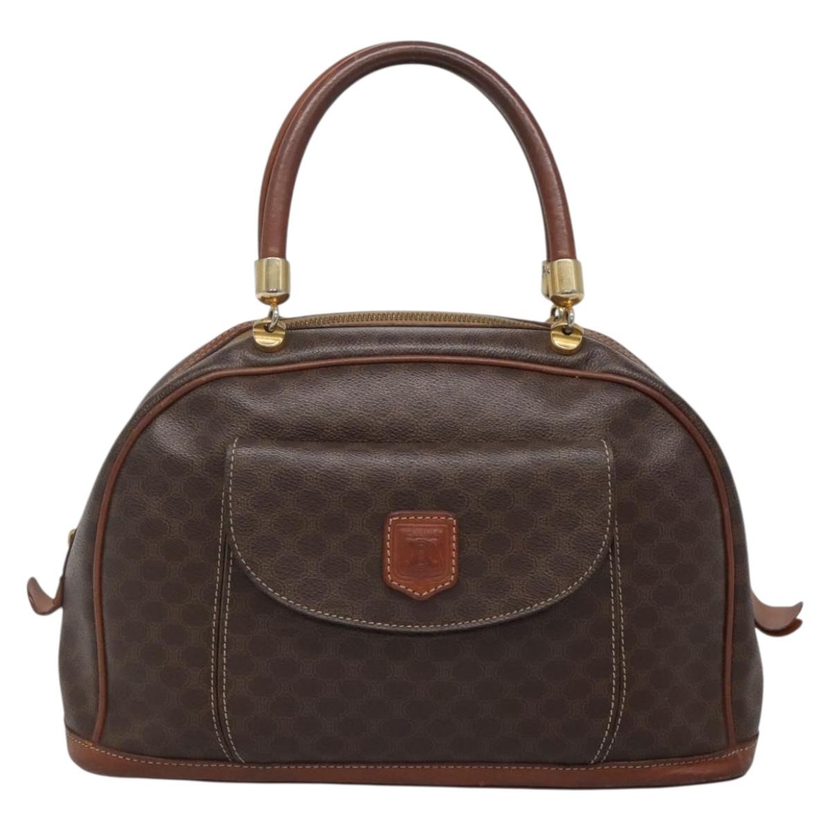 CELINE Macadam Canvas Hand Bag PVC Leather Brown Gold Auth 137588