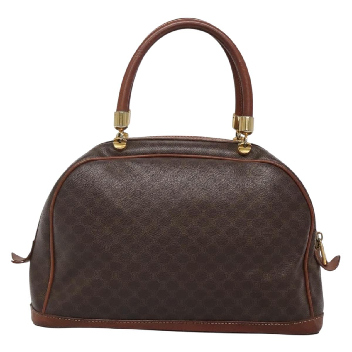 CELINE Macadam Canvas Hand Bag PVC Leather Brown Gold Auth 137588