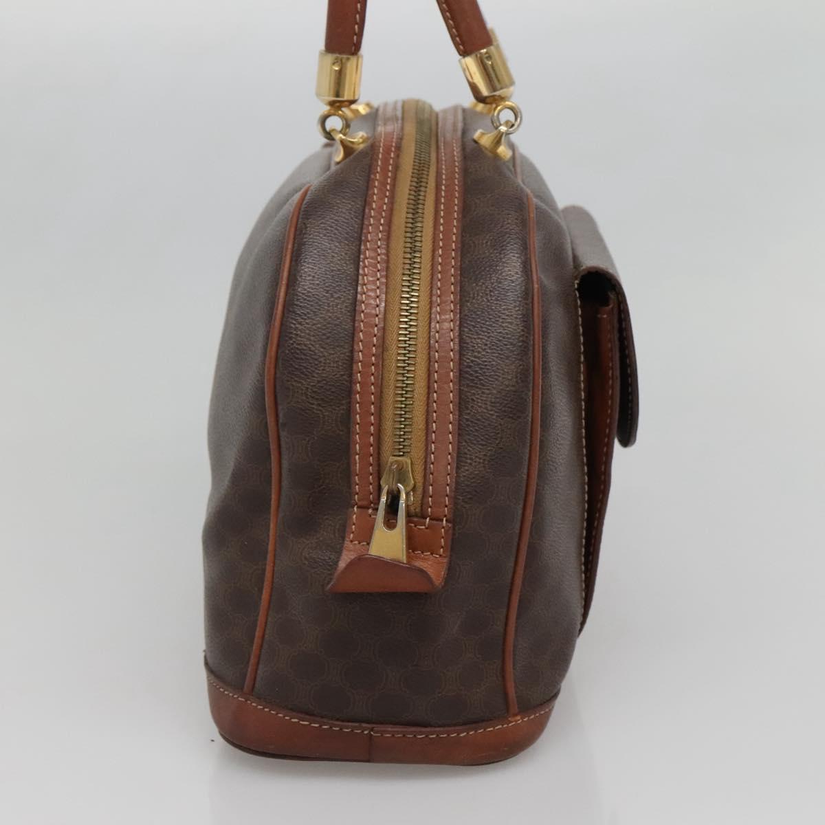CELINE Macadam Canvas Hand Bag PVC Leather Brown Gold Auth 137588