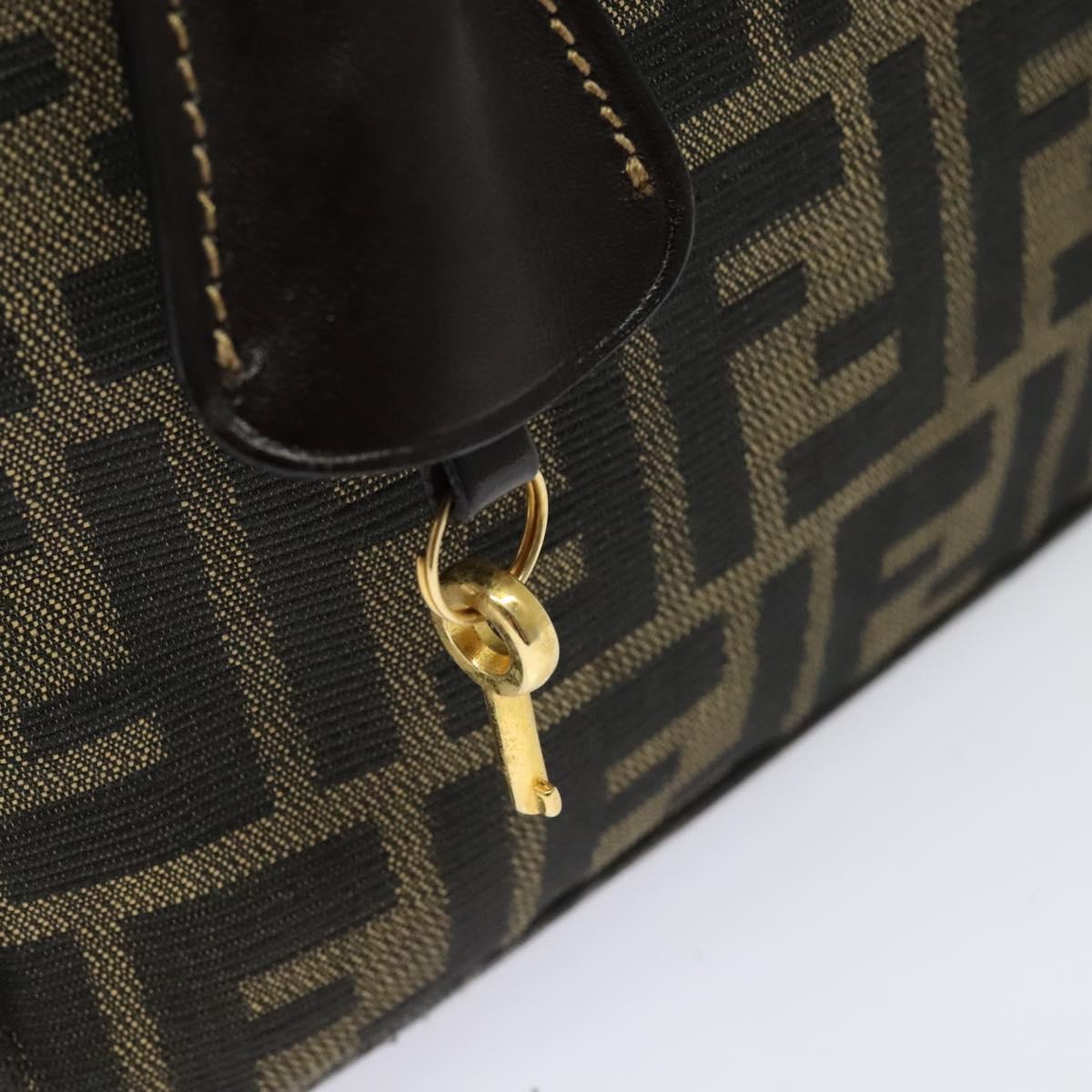 FENDI Zucca Canvas Vanity bag Pouch Brown Black gold Auth 137591