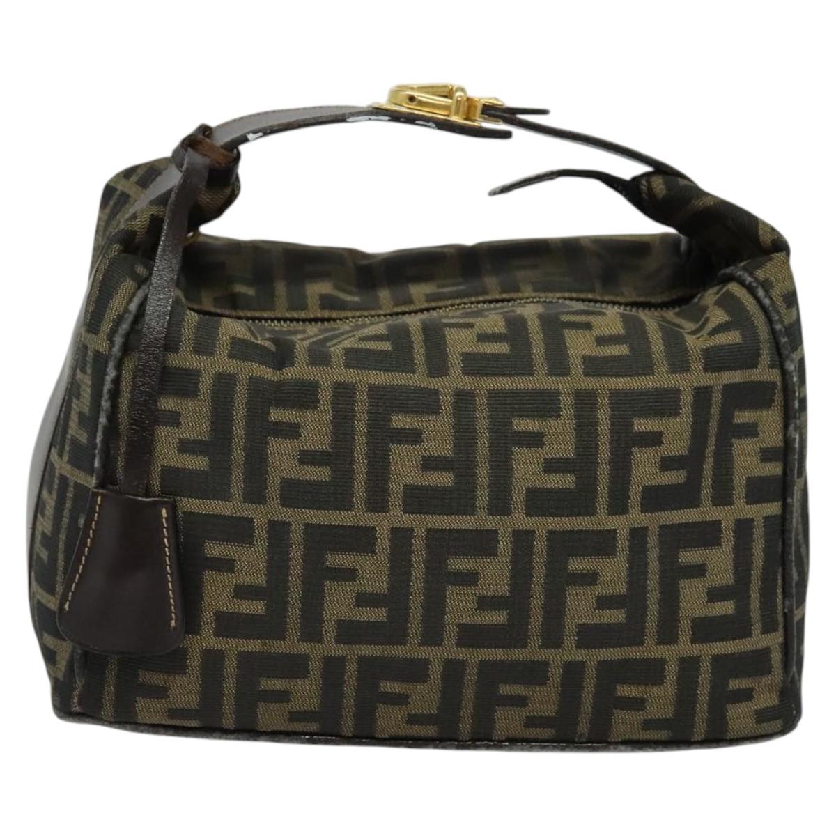FENDI Zucca Canvas Vanity bag Pouch Brown Black gold Auth 137591