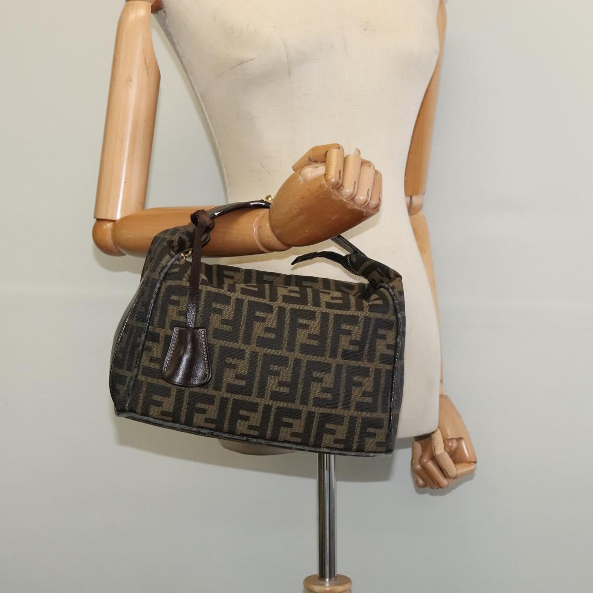 FENDI Zucca Canvas Vanity bag Pouch Brown Black gold Auth 137591