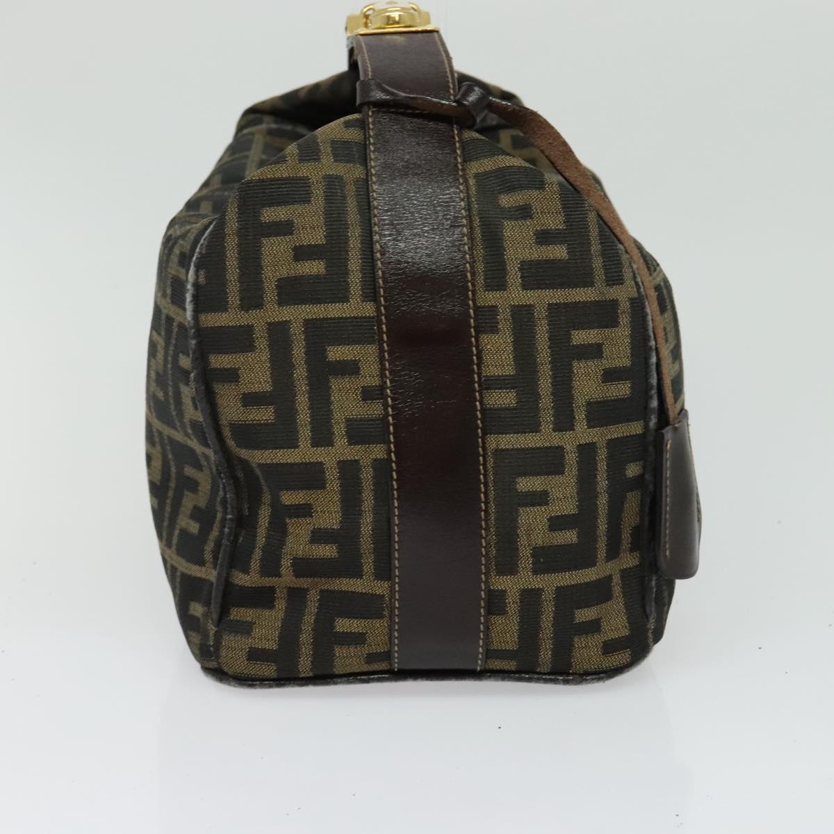 FENDI Zucca Canvas Vanity bag Pouch Brown Black gold Auth 137591