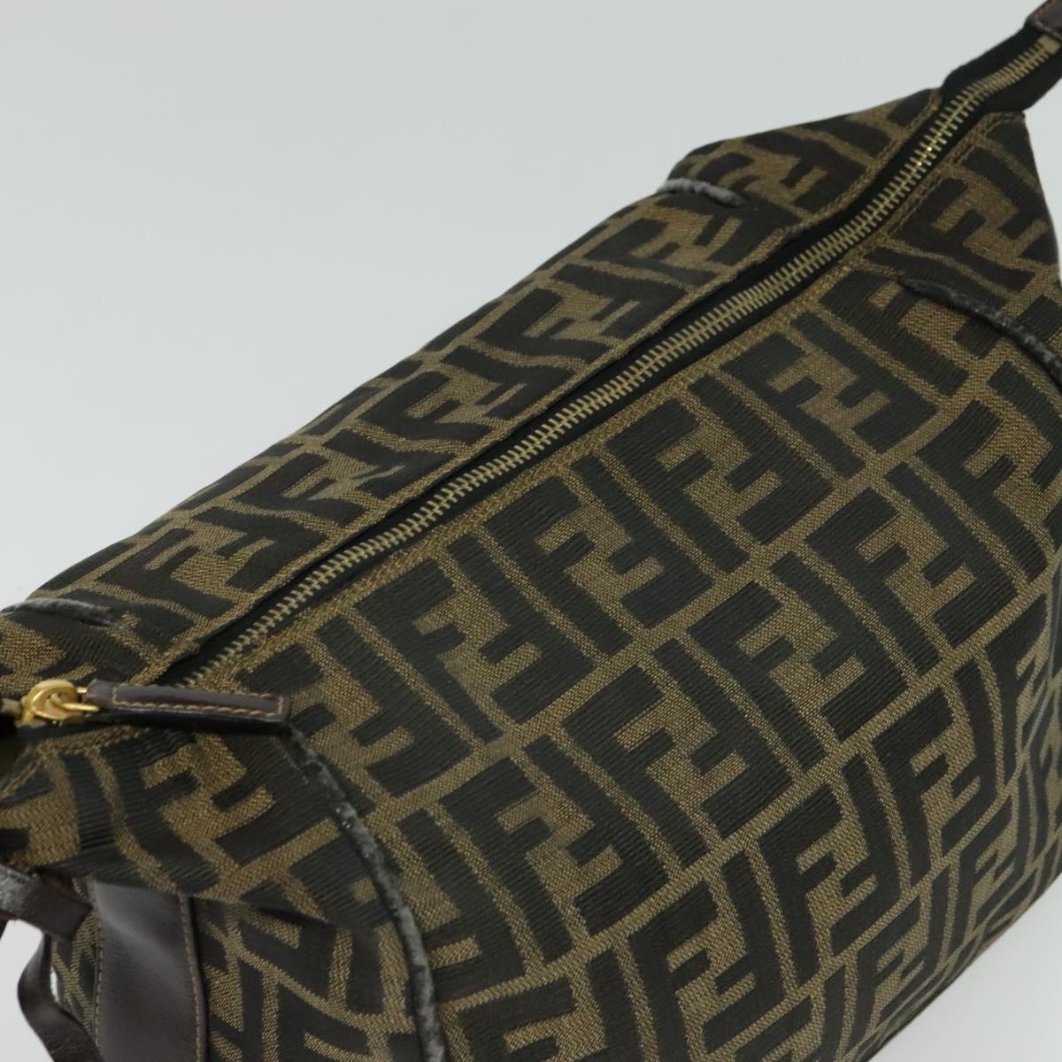 FENDI Zucca Canvas Vanity bag Pouch Brown Black gold Auth 137591