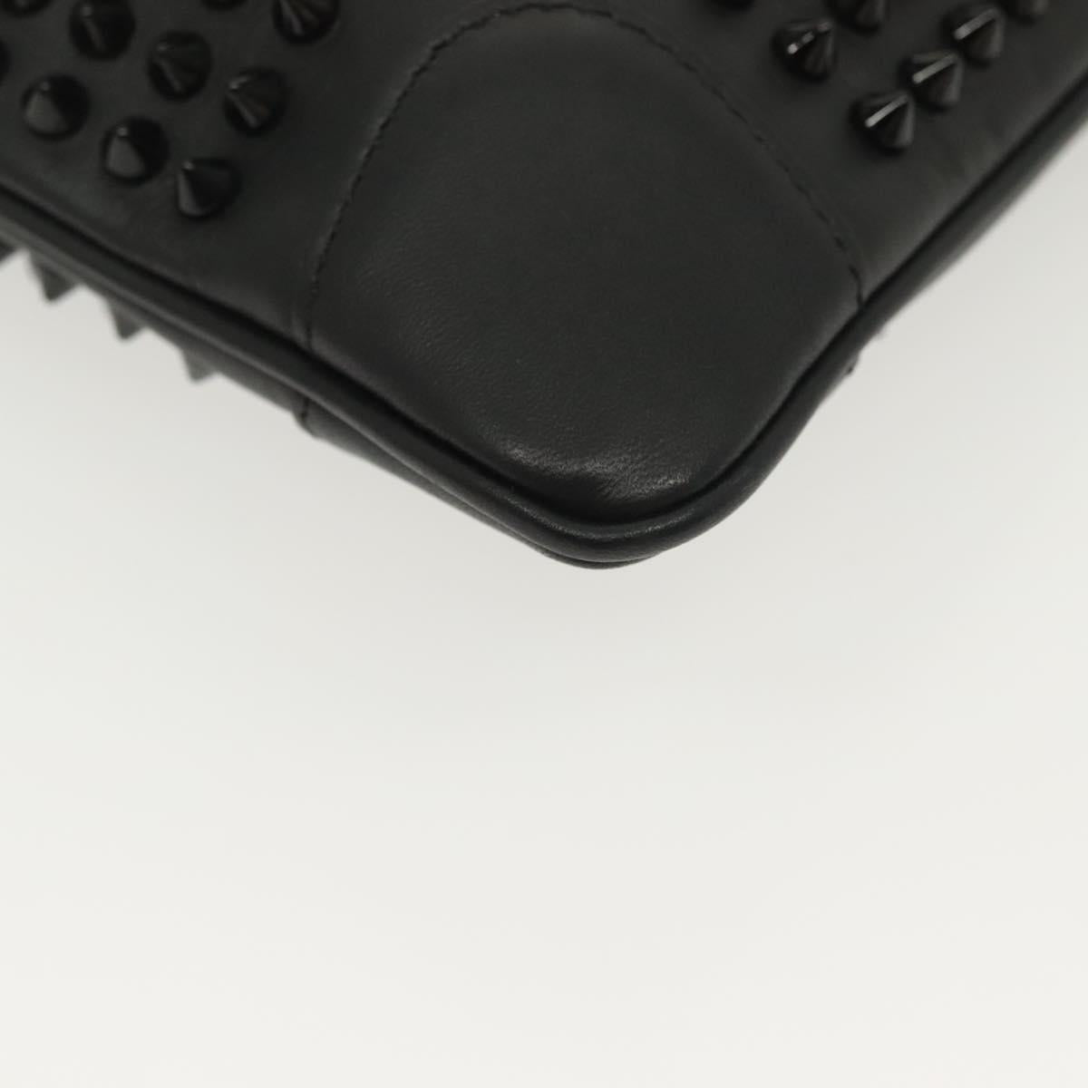 Christian Louboutin Studs Chain Shoulder Bag Leather Black Silver Auth 137606