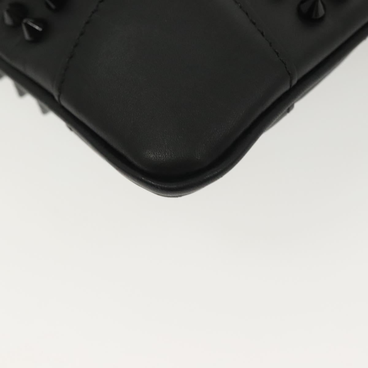 Christian Louboutin Studs Chain Shoulder Bag Leather Black Silver Auth 137606