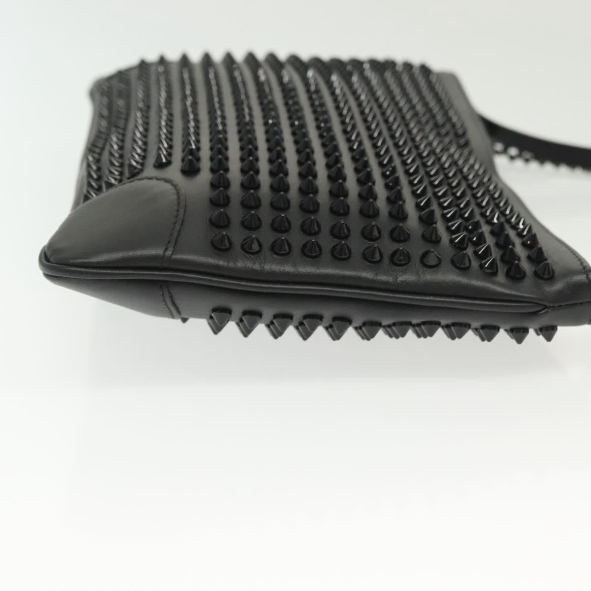 Christian Louboutin Studs Chain Shoulder Bag Leather Black Silver Auth 137606