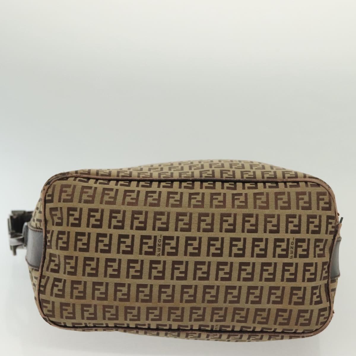 FENDI Zucchino Canvas Shoulder Bag Beige Brown Auth 137627