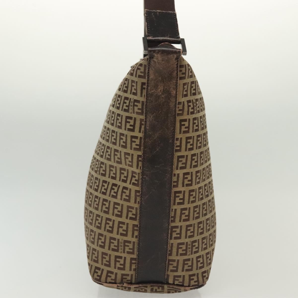 FENDI Zucchino Canvas Shoulder Bag Beige Brown Auth 137627