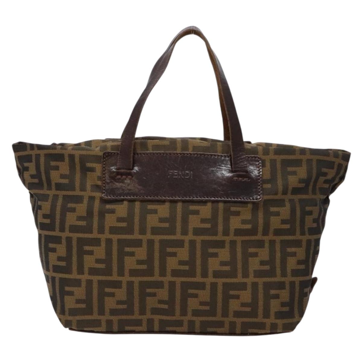 FENDI Zucca Canvas Hand Bag Black Brown Auth 137643