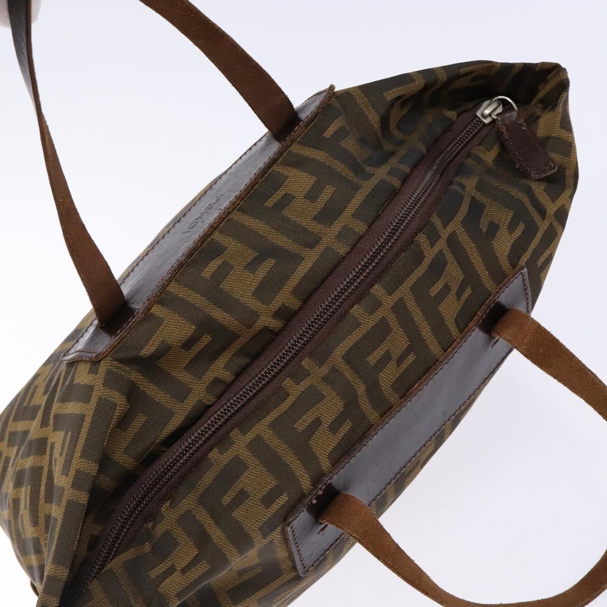 FENDI Zucca Canvas Hand Bag Black Brown Auth 137643