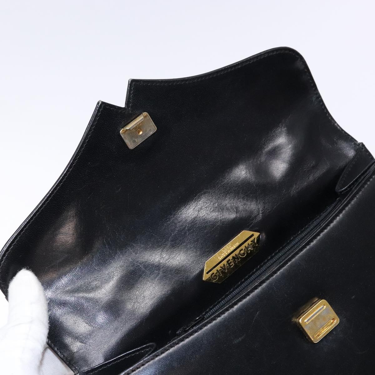 GIVENCHY Hand Bag Leather Black Gold Auth 137645