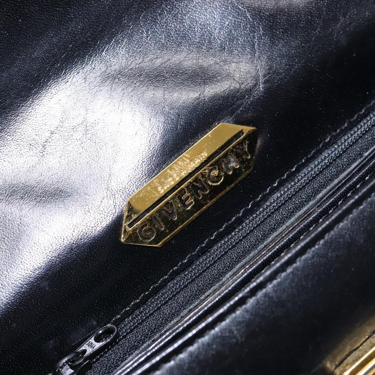 GIVENCHY Hand Bag Leather Black Gold Auth 137645