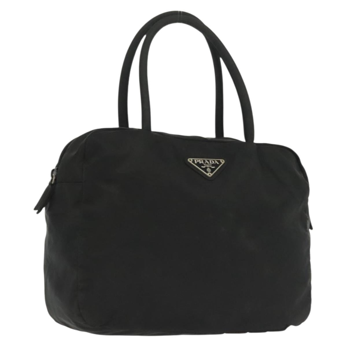 PRADA Hand Bag Nylon Black Silver Auth 137647