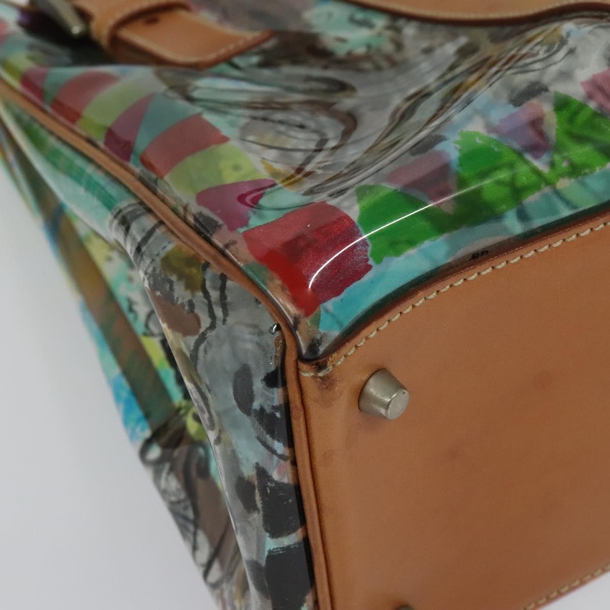 PRADA Tote Bag Vinyl Leather Clear Multicolor Silver BR2515 Auth 137653