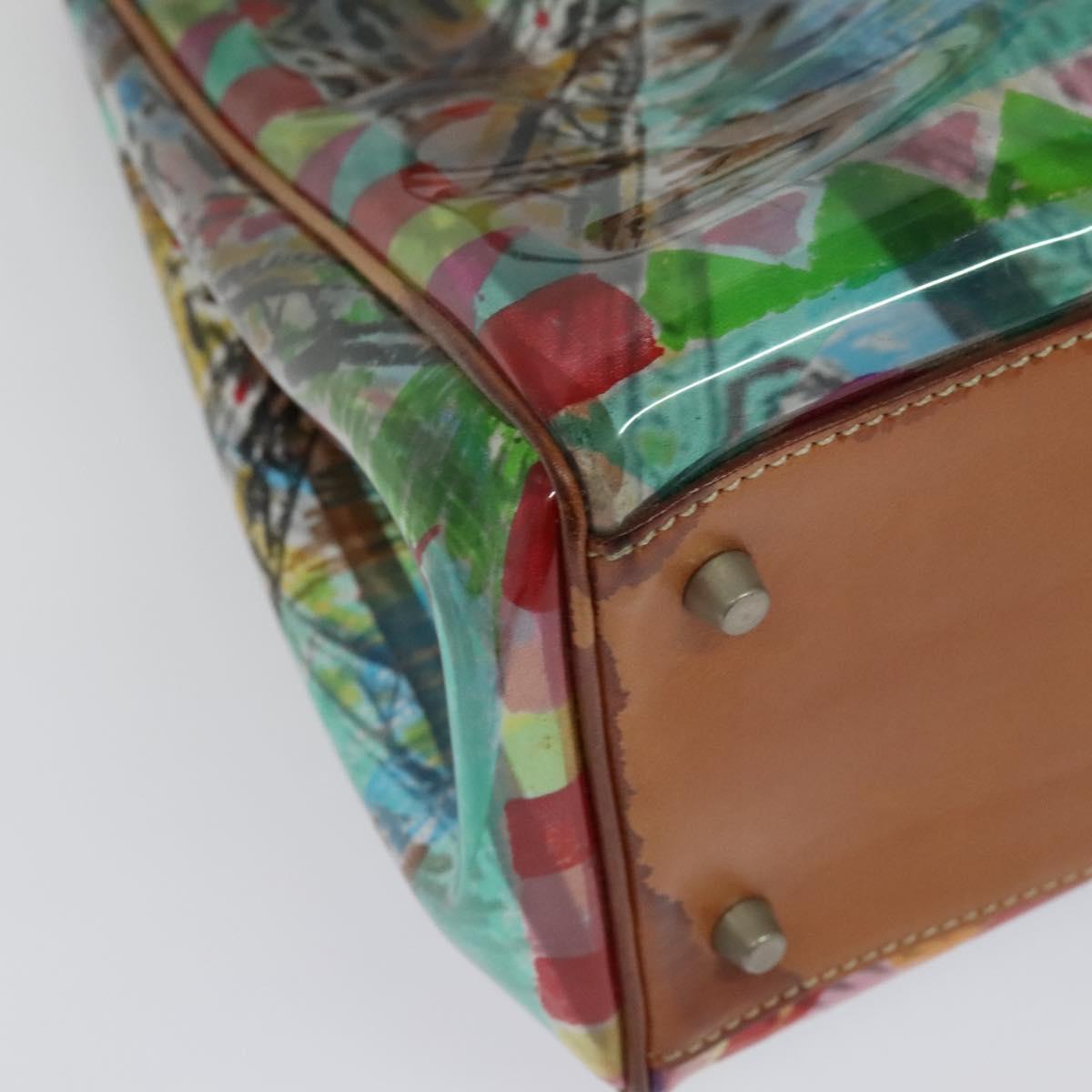 PRADA Tote Bag Vinyl Leather Clear Multicolor Silver BR2515 Auth 137653