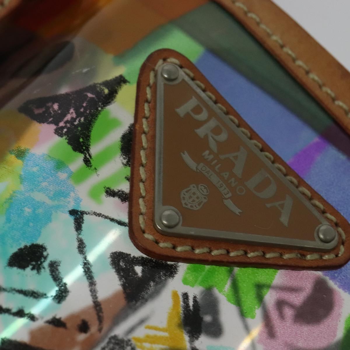 PRADA Tote Bag Vinyl Leather Clear Multicolor Silver BR2515 Auth 137653