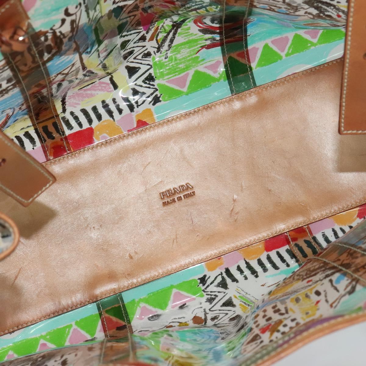 PRADA Tote Bag Vinyl Leather Clear Multicolor Silver BR2515 Auth 137653