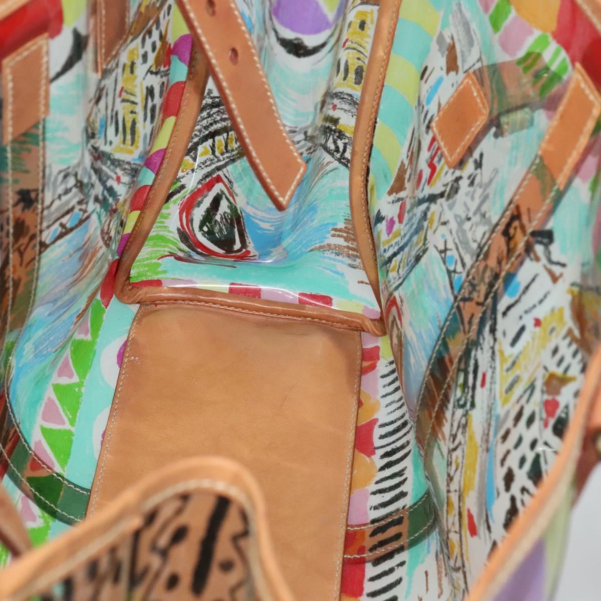 PRADA Tote Bag Vinyl Leather Clear Multicolor Silver BR2515 Auth 137653