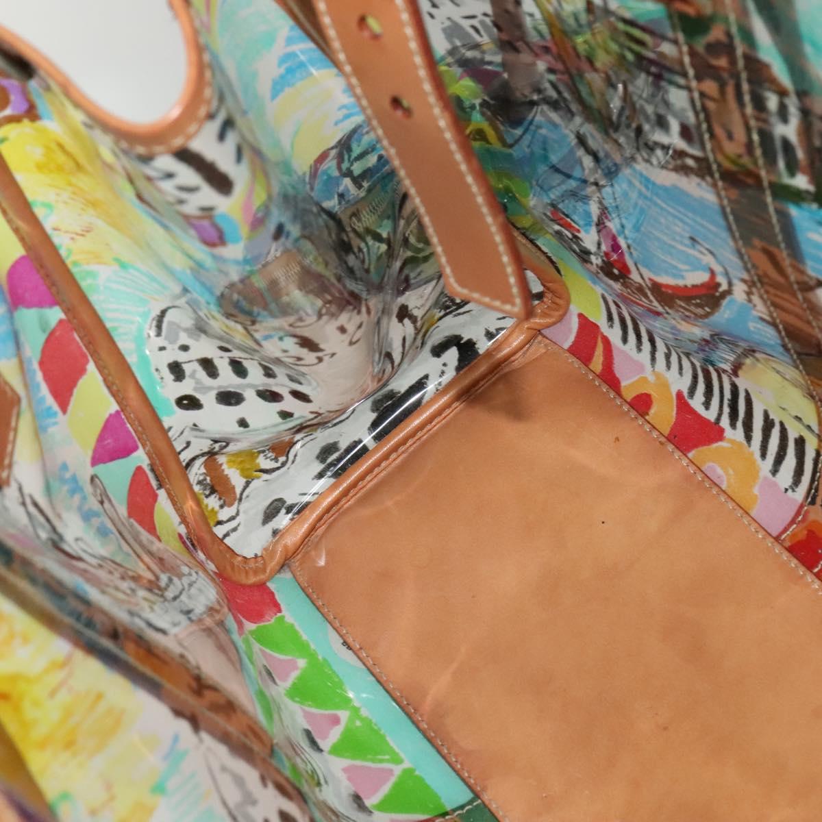 PRADA Tote Bag Vinyl Leather Clear Multicolor Silver BR2515 Auth 137653