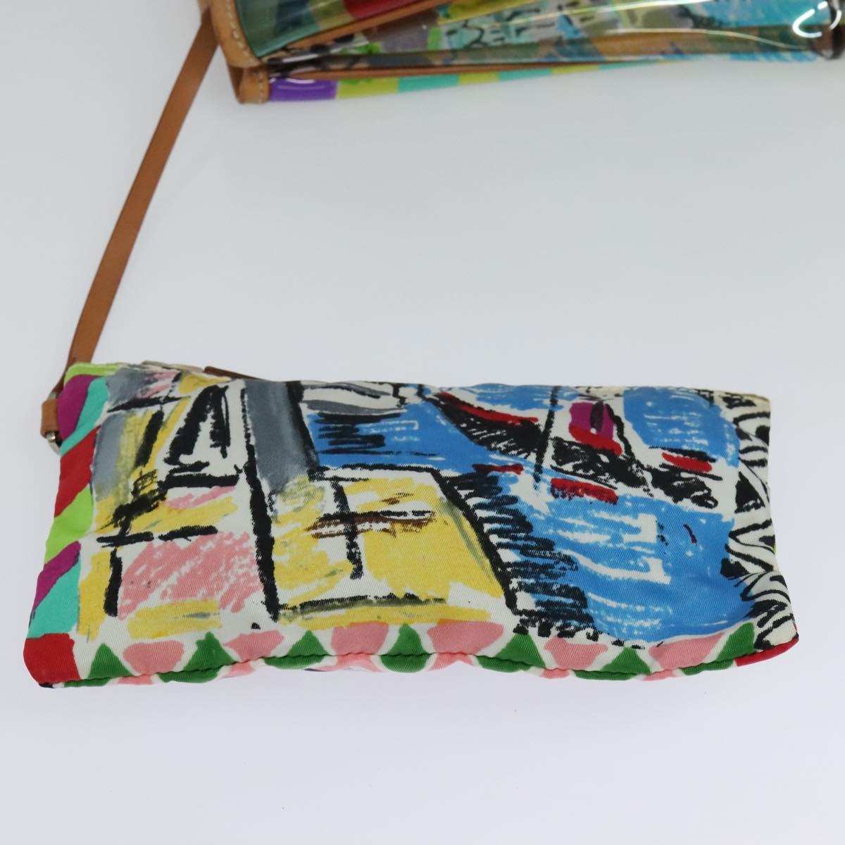 PRADA Tote Bag Vinyl Leather Clear Multicolor Silver BR2515 Auth 137653