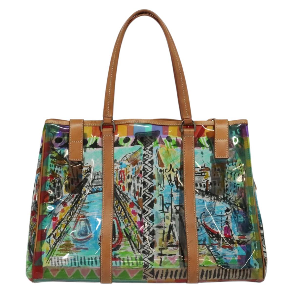 PRADA Tote Bag Vinyl Leather Clear Multicolor Silver BR2515 Auth 137653