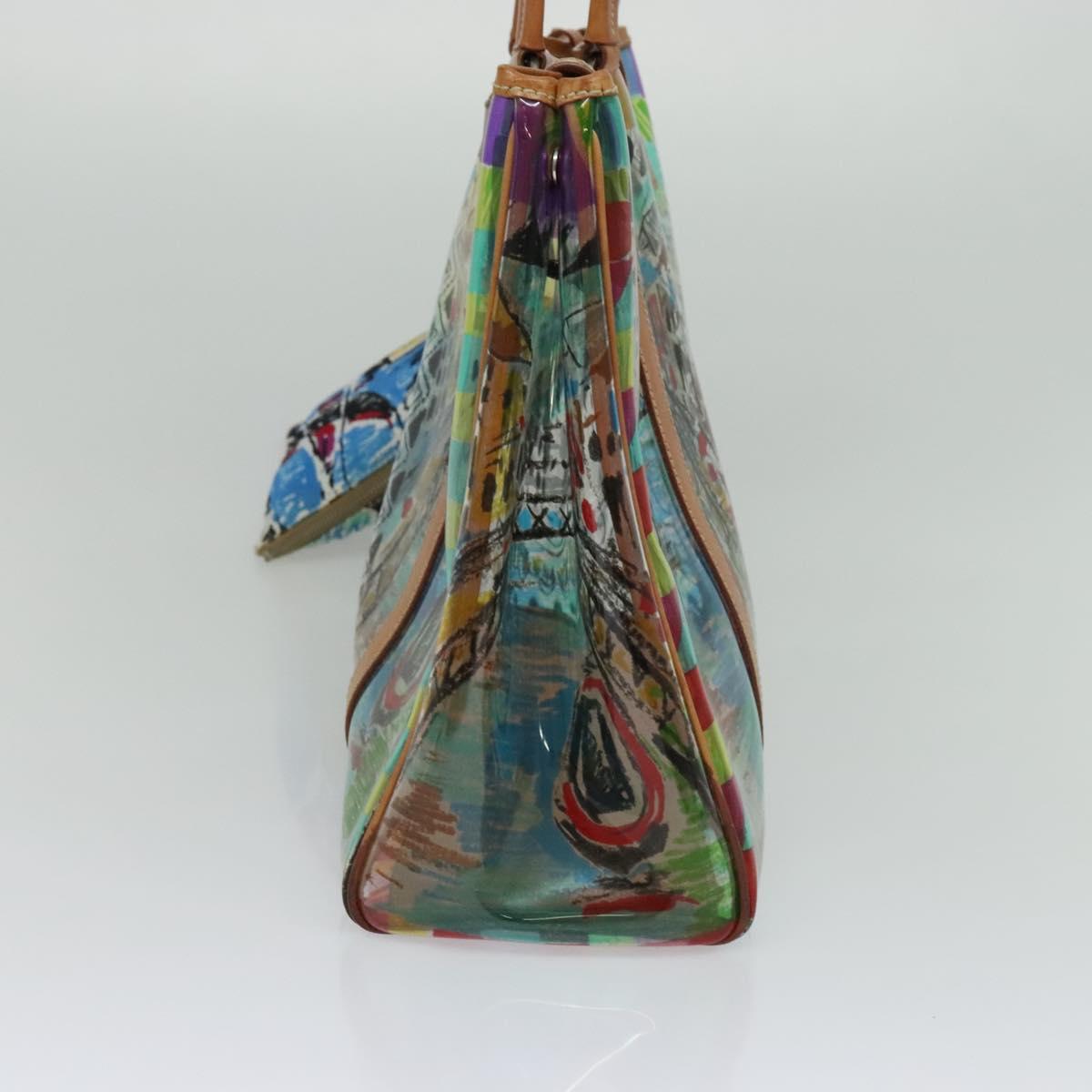 PRADA Tote Bag Vinyl Leather Clear Multicolor Silver BR2515 Auth 137653