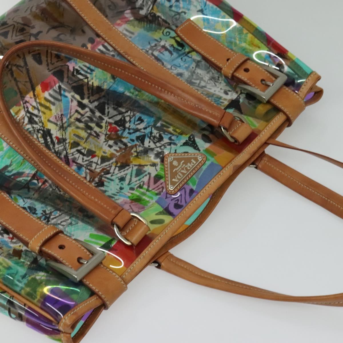 PRADA Tote Bag Vinyl Leather Clear Multicolor Silver BR2515 Auth 137653