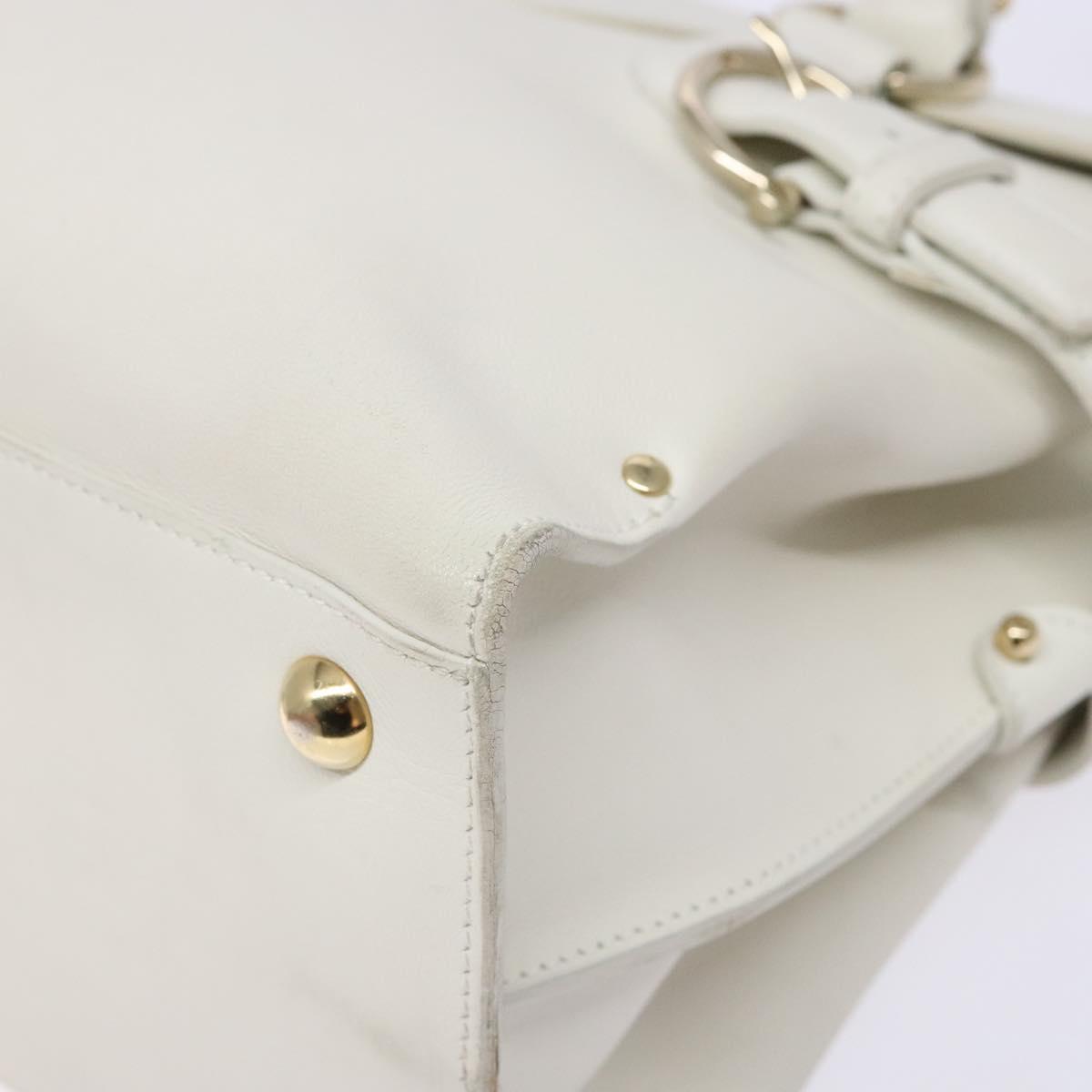 Salvatore Ferragamo Gancini Hand Bag Leather White Gold Auth 137663