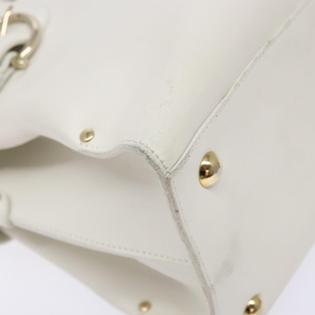 Salvatore Ferragamo Gancini Hand Bag Leather White Gold Auth 137663