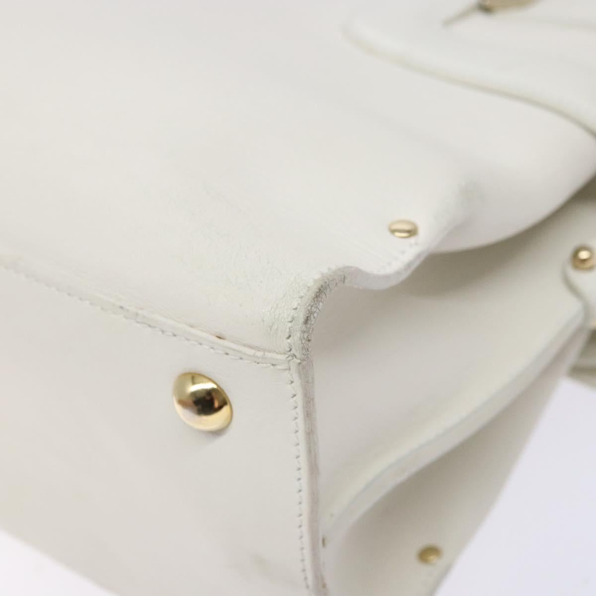 Salvatore Ferragamo Gancini Hand Bag Leather White Gold Auth 137663