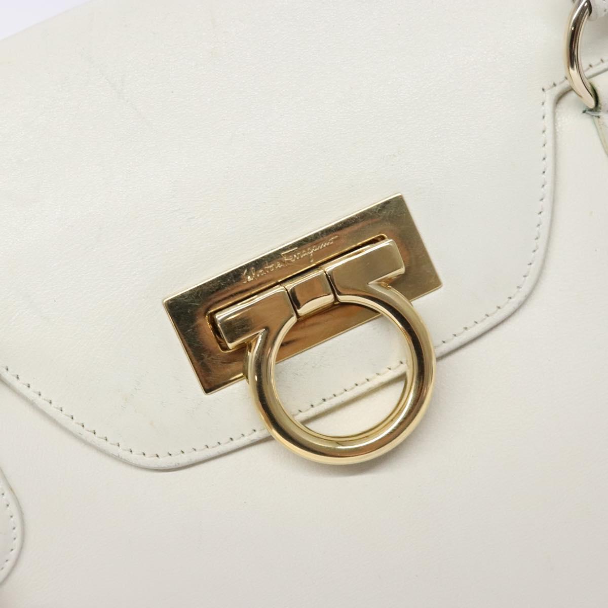 Salvatore Ferragamo Gancini Hand Bag Leather White Gold Auth 137663