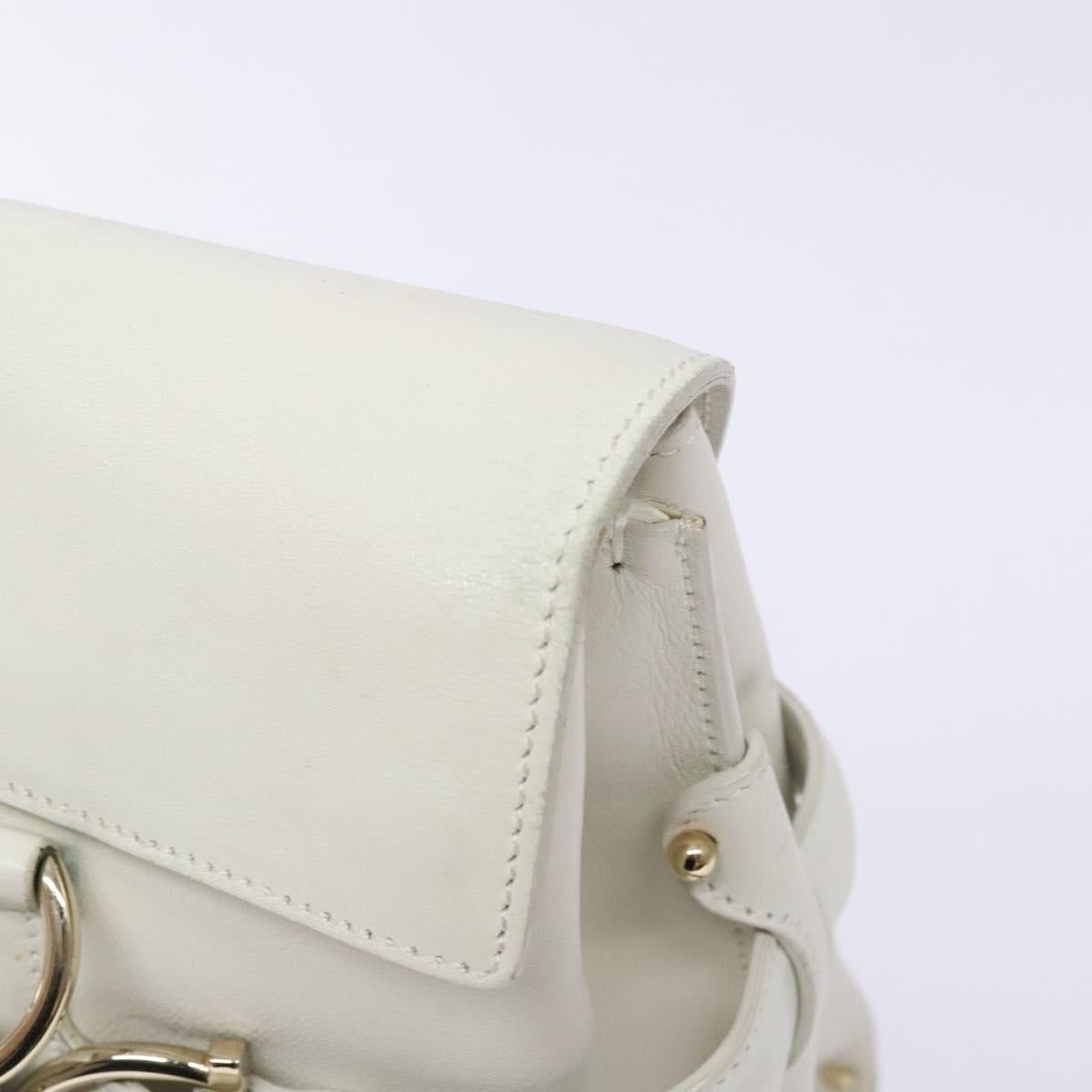 Salvatore Ferragamo Gancini Hand Bag Leather White Gold Auth 137663
