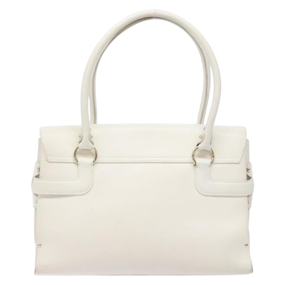 Salvatore Ferragamo Gancini Hand Bag Leather White Gold Auth 137663