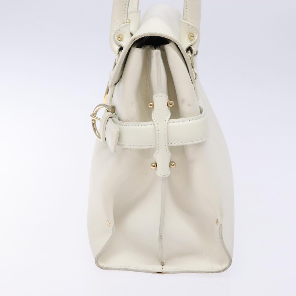 Salvatore Ferragamo Gancini Hand Bag Leather White Gold Auth 137663