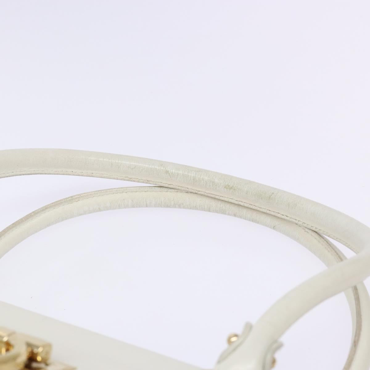 Salvatore Ferragamo Gancini Hand Bag Leather White Gold Auth 137663