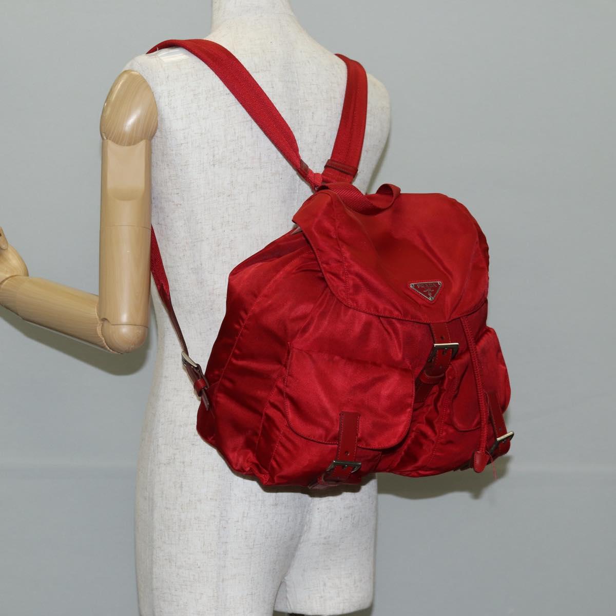 PRADA Backpack Nylon Red Silver Auth 137676