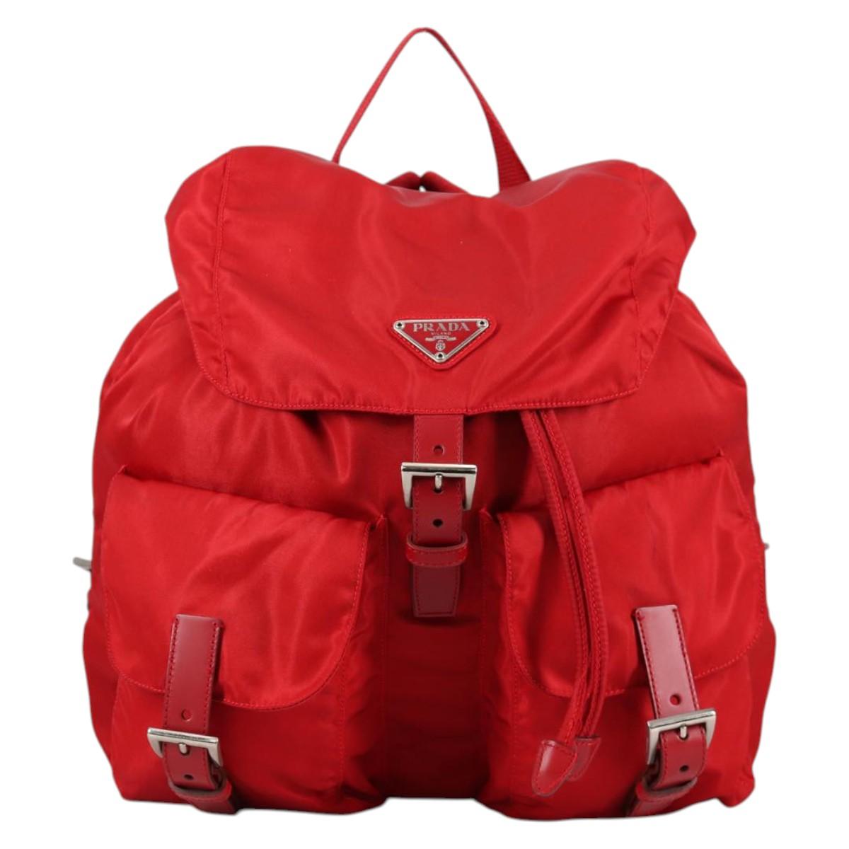 PRADA Backpack Nylon Red Silver Auth 137676
