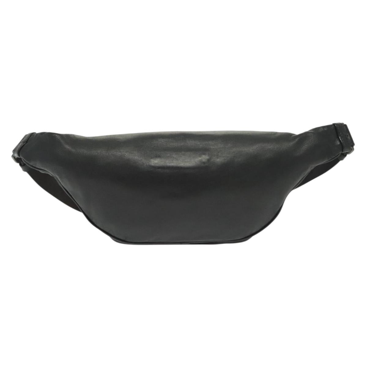 BOTTEGA VENETA INTRECCIATO Waist Bag Leather Black Silver Auth 137678
