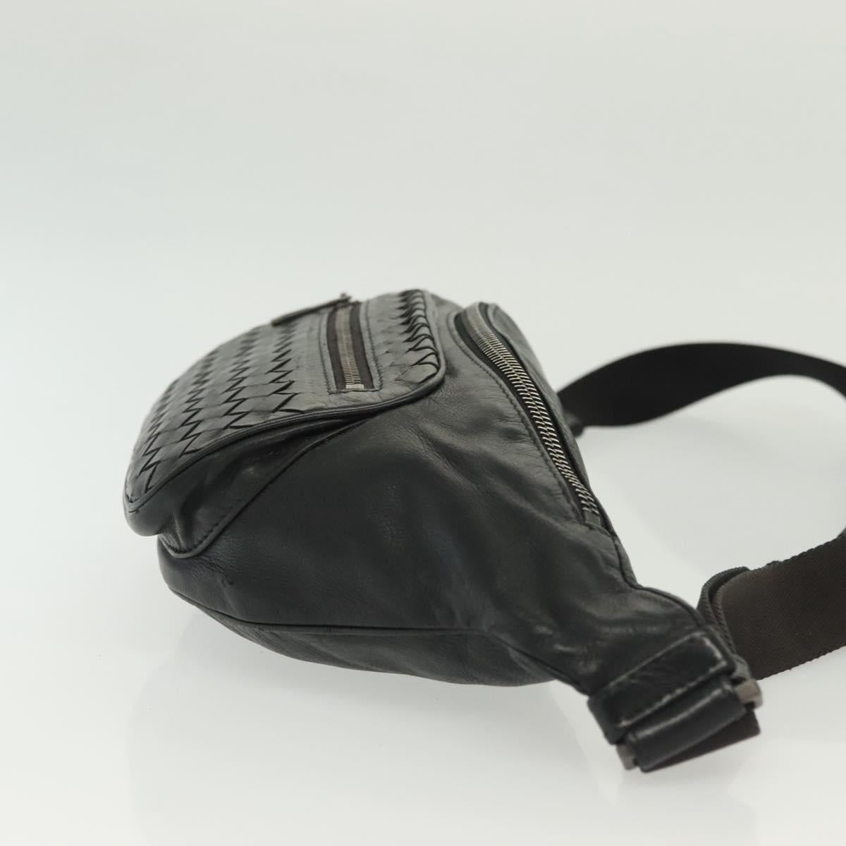 BOTTEGA VENETA INTRECCIATO Waist Bag Leather Black Silver Auth 137678