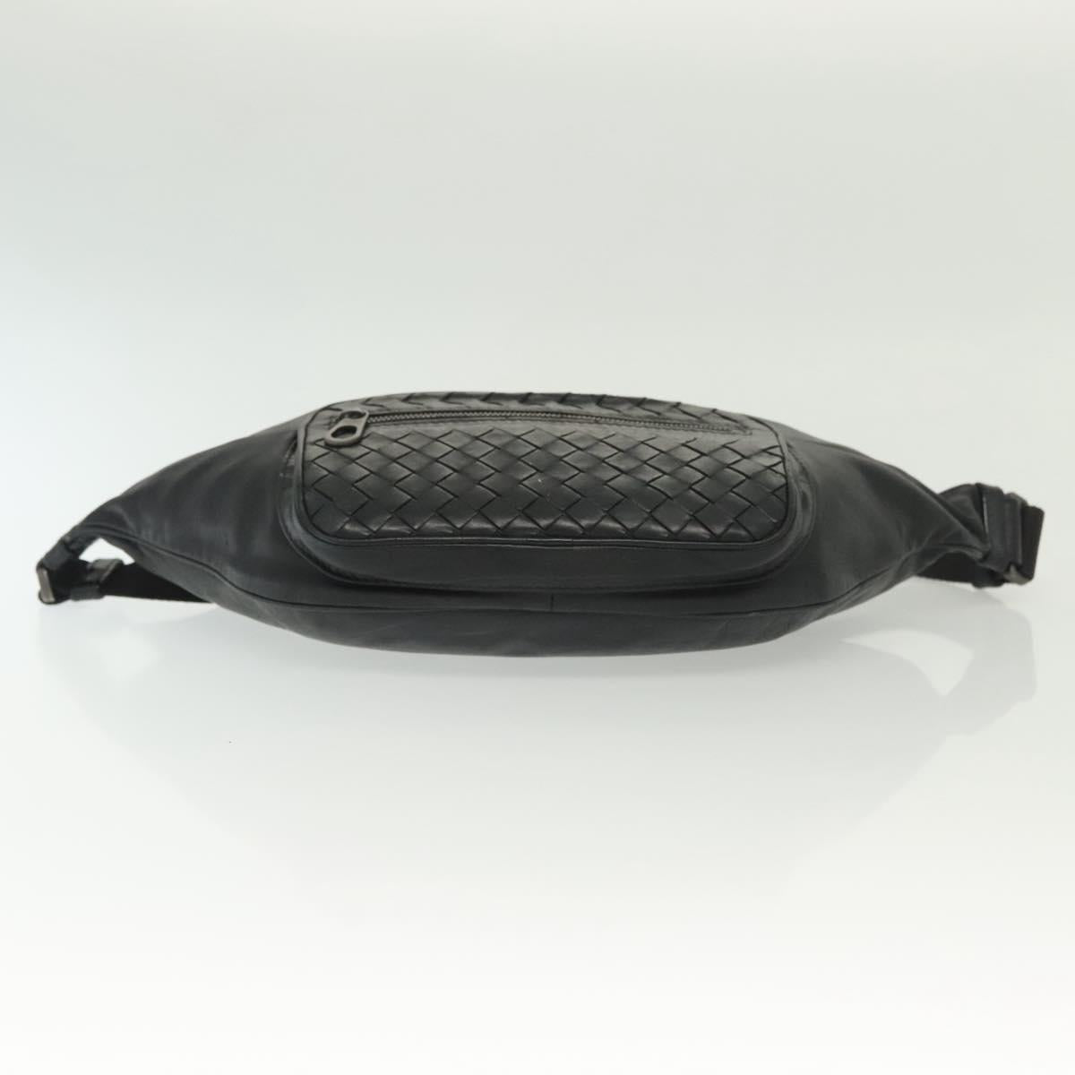 BOTTEGA VENETA INTRECCIATO Waist Bag Leather Black Silver Auth 137678