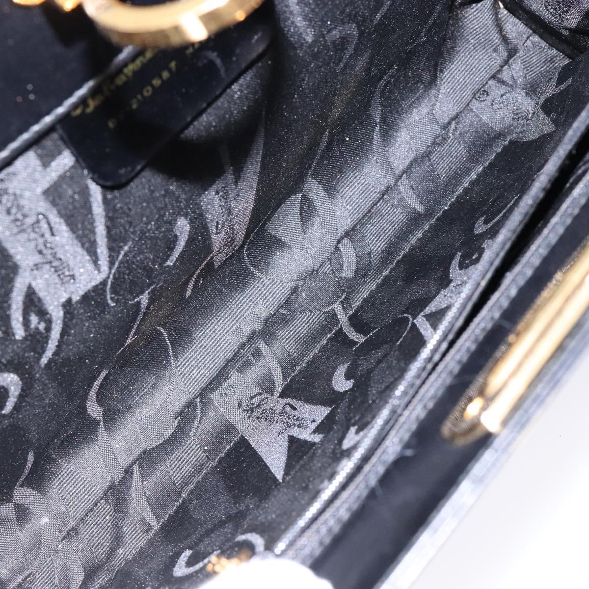 Salvatore Ferragamo Gancini Chain Shoulder Bag Leather Black Gold Auth 137680