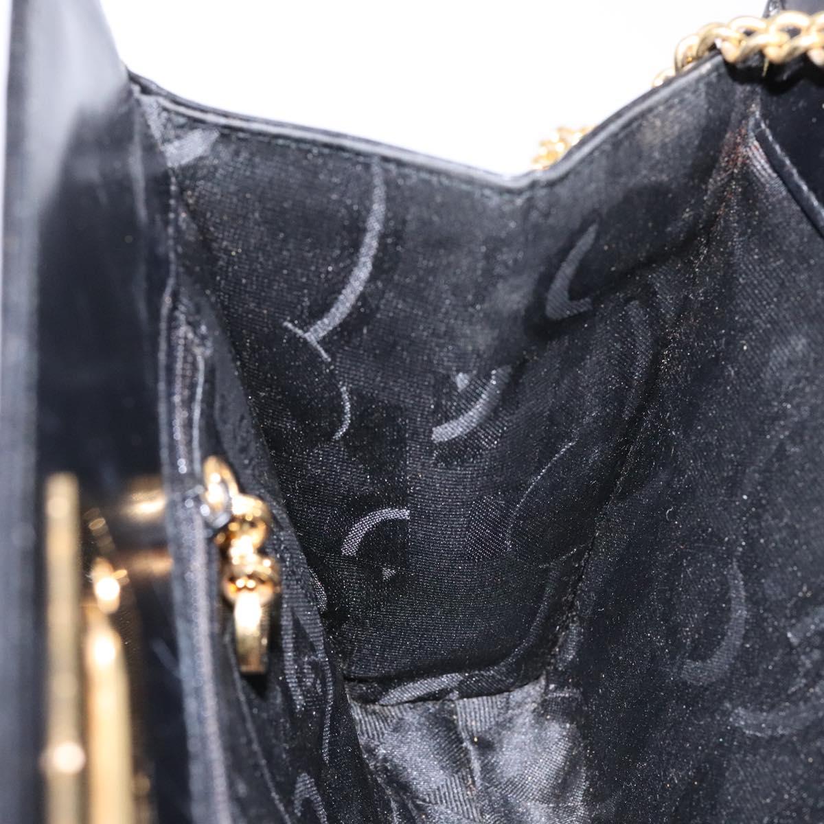 Salvatore Ferragamo Gancini Chain Shoulder Bag Leather Black Gold Auth 137680