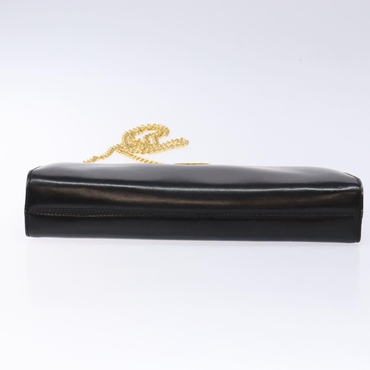 Salvatore Ferragamo Gancini Chain Shoulder Bag Leather Black Gold Auth 137680