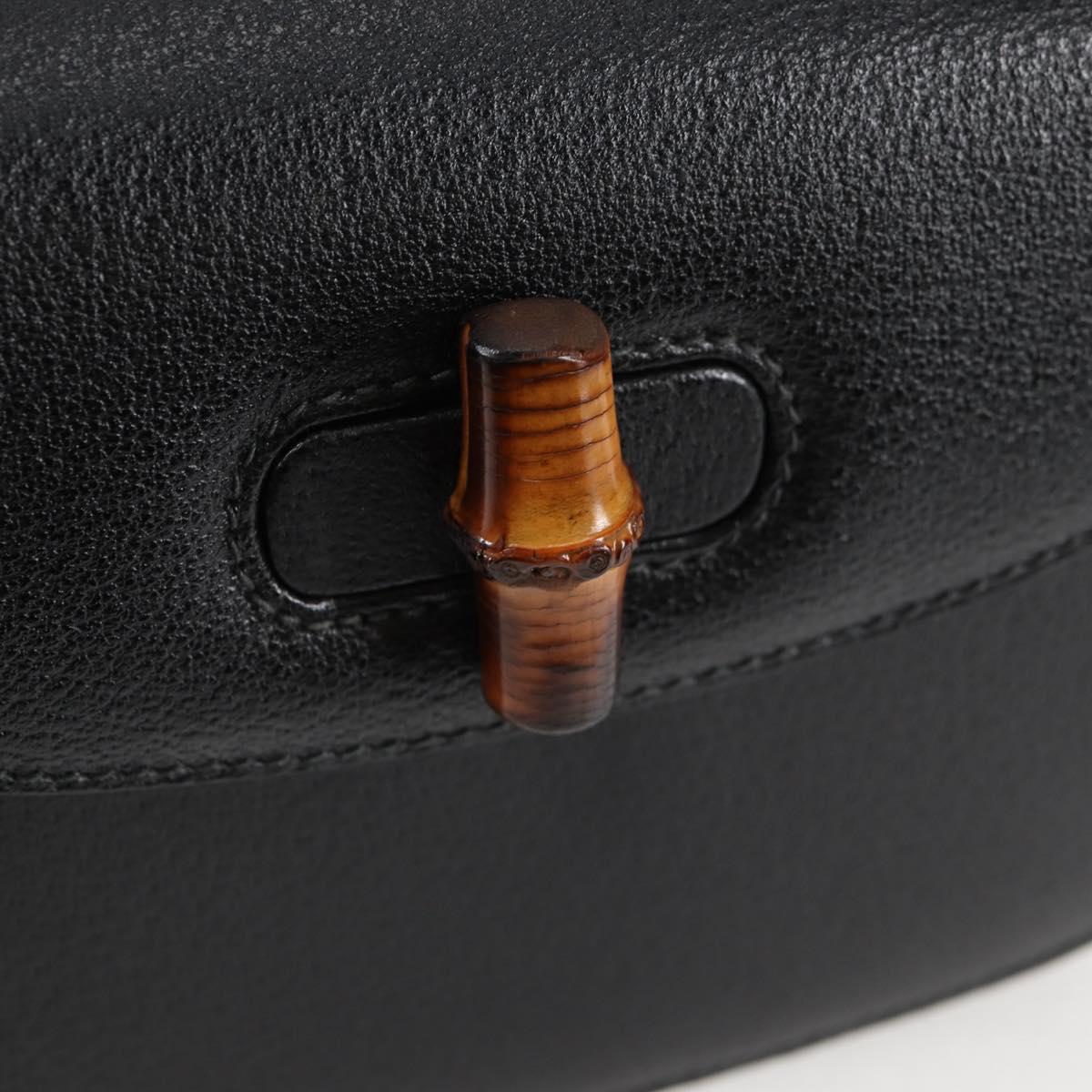 GUCCI Bamboo Hand Bag Leather Black Gold 001 1781 1577 0 Auth 137706A